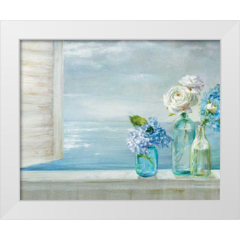 A Beautiful Day At the Beach - 3 Glass Bottles White Modern Wood Framed Art Print by Nai, Danhui