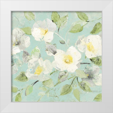 Fading Spring Blue - Bright White Crop White Modern Wood Framed Art Print by Hristova, Albena