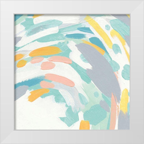 Laughter II Turquoise and Peach White Modern Wood Framed Art Print by Hershey, Moira