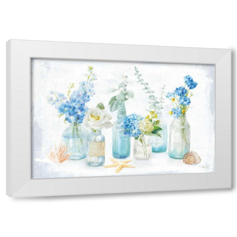 Beach Cottage Florals I White Modern Wood Framed Art Print by Nai, Danhui