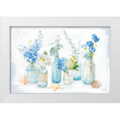 Beach Cottage Florals I White Modern Wood Framed Art Print by Nai, Danhui