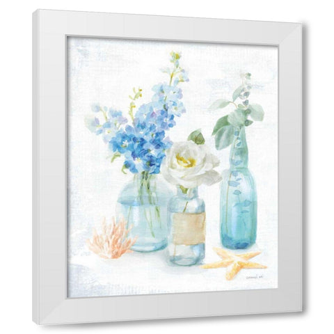 Beach Cottage Florals II White Modern Wood Framed Art Print by Nai, Danhui