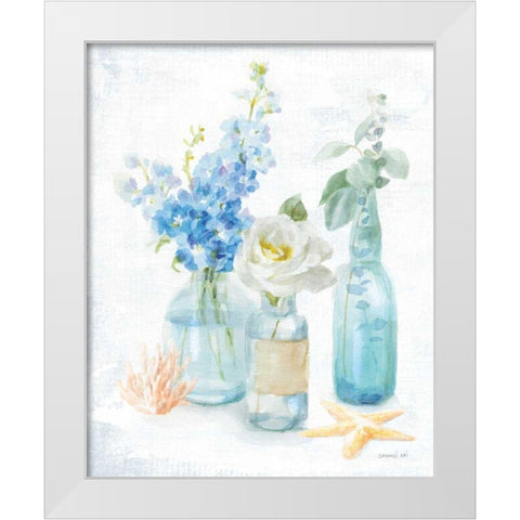 Beach Cottage Florals II White Modern Wood Framed Art Print by Nai, Danhui