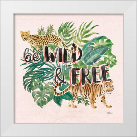 Jungle Vibes VII - Be Wild and Free Pink White Modern Wood Framed Art Print by Penner, Janelle