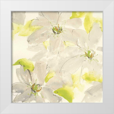 Dancing Clematis I White Modern Wood Framed Art Print by Paschke, Chris