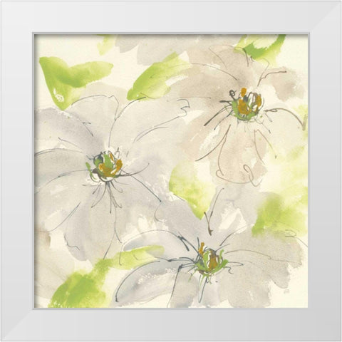 Dancing Clematis II White Modern Wood Framed Art Print by Paschke, Chris