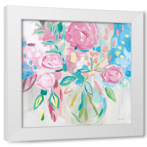 Summer Pink Floral Pastel White Modern Wood Framed Art Print by Zaman, Farida