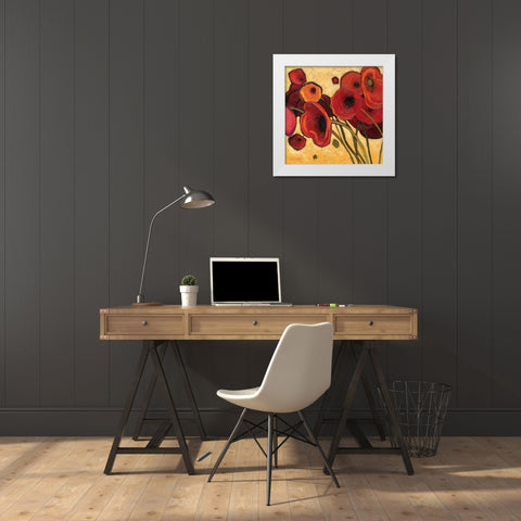 Poppies WIldly I White Modern Wood Framed Art Print by Novak, Shirley