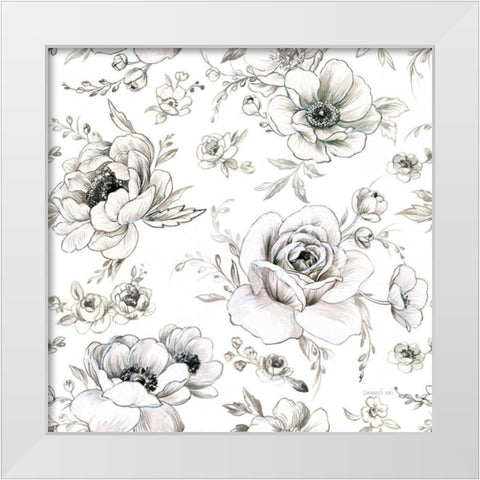 Sketchbook Garden Pattern VA on White White Modern Wood Framed Art Print by Nai, Danhui