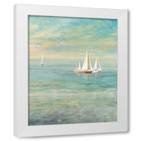 Sunrise Sailboats II Nautical White Modern Wood Framed Art Print by Nai, Danhui