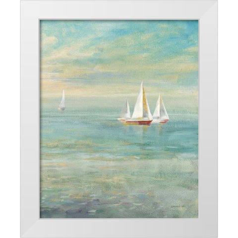 Sunrise Sailboats II Nautical White Modern Wood Framed Art Print by Nai, Danhui