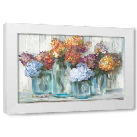 Fall Hydrangeas in Glass Jar Crop White Modern Wood Framed Art Print by Rowan, Carol