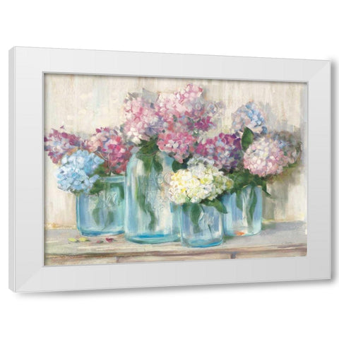 Hydrangeas in Glass Jar Pastel Crop White Modern Wood Framed Art Print by Rowan, Carol