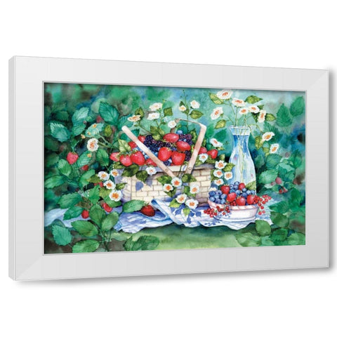 Strawberry Picnic White Modern Wood Framed Art Print by McKenna, Kathleen Parr
