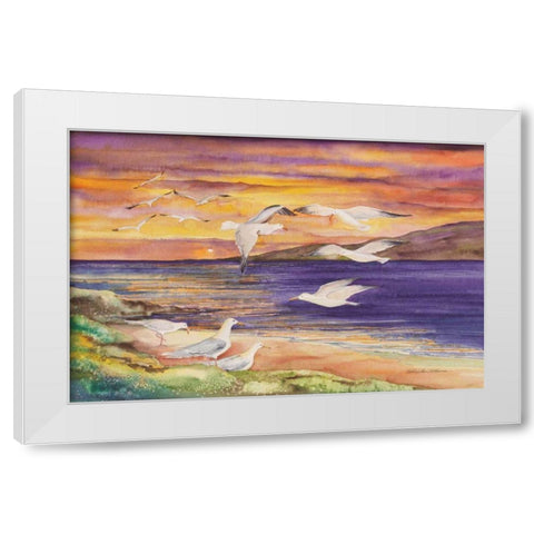 Seagull Sunset White Modern Wood Framed Art Print by McKenna, Kathleen Parr