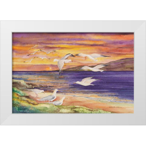Seagull Sunset White Modern Wood Framed Art Print by McKenna, Kathleen Parr