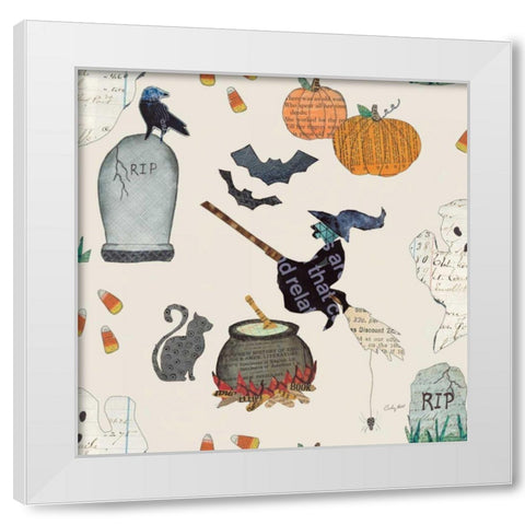 Halloween Whimsy Pattern VIC White Modern Wood Framed Art Print by Prahl, Courtney