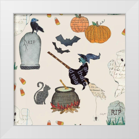 Halloween Whimsy Pattern VIC White Modern Wood Framed Art Print by Prahl, Courtney