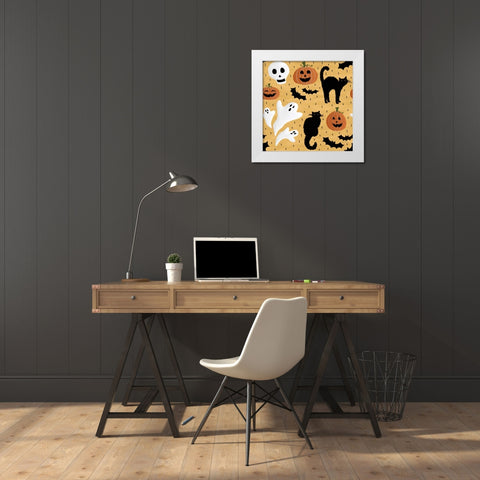 Haunted Hallowee Pattern IV White Modern Wood Framed Art Print by Marshall, Laura