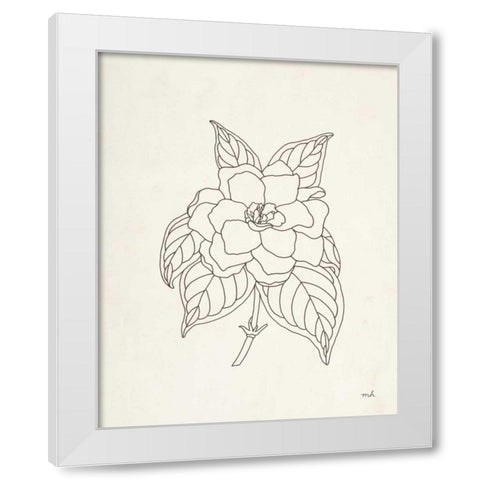 Gardenia Line Drawing White Modern Wood Framed Art Print by Hershey, Moira