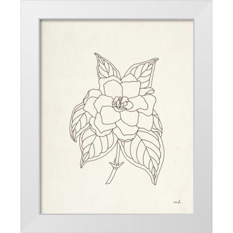 Gardenia Line Drawing White Modern Wood Framed Art Print by Hershey, Moira