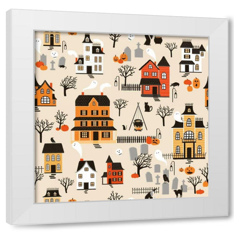 Spooky Village Pattern I White Modern Wood Framed Art Print by Marshall, Laura