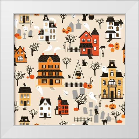 Spooky Village Pattern I White Modern Wood Framed Art Print by Marshall, Laura