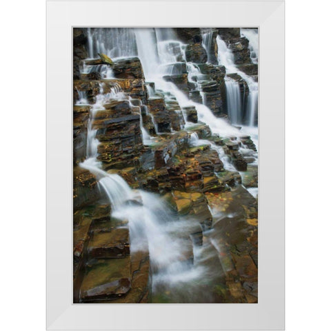 Falls on McDonald Creek color White Modern Wood Framed Art Print by Majchrowicz, Alan
