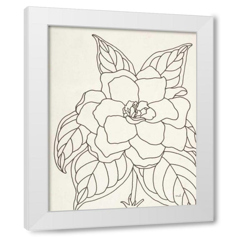 Gardenia Line Drawing Crop White Modern Wood Framed Art Print by Hershey, Moira