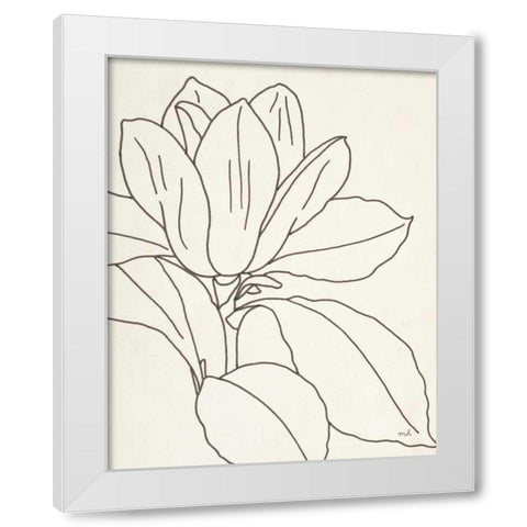 Magnolia Line Drawing v2 Crop White Modern Wood Framed Art Print by Hershey, Moira
