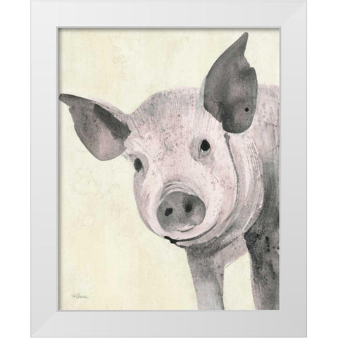 Oink Pink Crop White Modern Wood Framed Art Print by Hristova, Albena