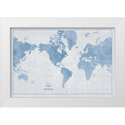 World Map White and Blue White Modern Wood Framed Art Print by Schlabach, Sue