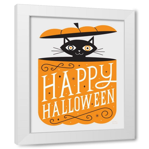 Festive Fright Cat White Modern Wood Framed Art Print by Mullan, Michael