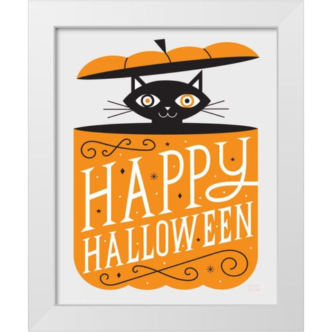 Festive Fright Cat White Modern Wood Framed Art Print by Mullan, Michael