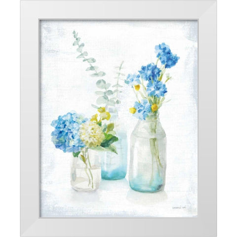 Beach Cottage Florals III - No Shells White Modern Wood Framed Art Print by Nai, Danhui