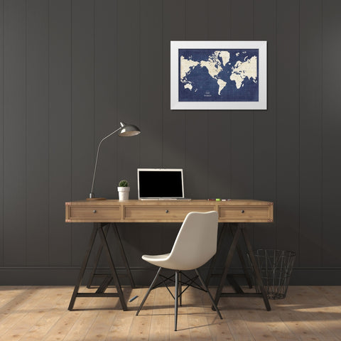 Blueprint World Map - No Border White Modern Wood Framed Art Print by Schlabach, Sue