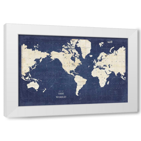 Blueprint World Map - No Border White Modern Wood Framed Art Print by Schlabach, Sue