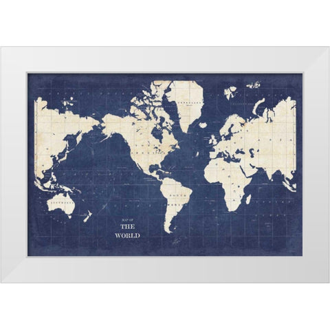 Blueprint World Map - No Border White Modern Wood Framed Art Print by Schlabach, Sue