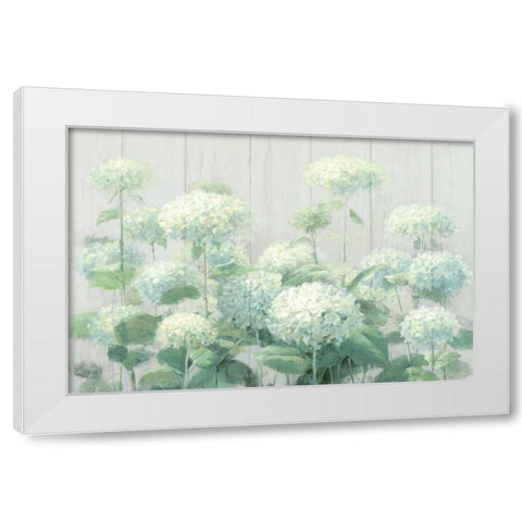 White Hydrangea Garden Sage on Wood Crop White Modern Wood Framed Art Print by Nai, Danhui