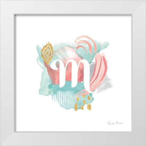 Abstract Monogram M White Modern Wood Framed Art Print by Zaman, Farida