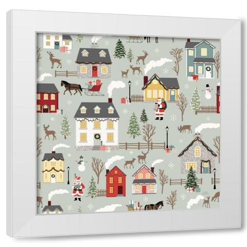 Christmas Village Pattern I White Modern Wood Framed Art Print by Marshall, Laura