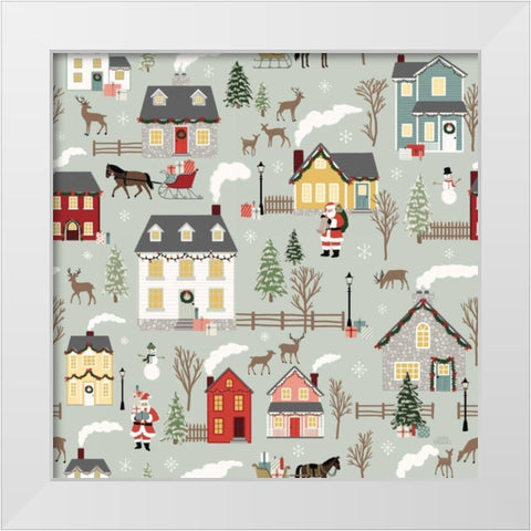 Christmas Village Pattern I White Modern Wood Framed Art Print by Marshall, Laura