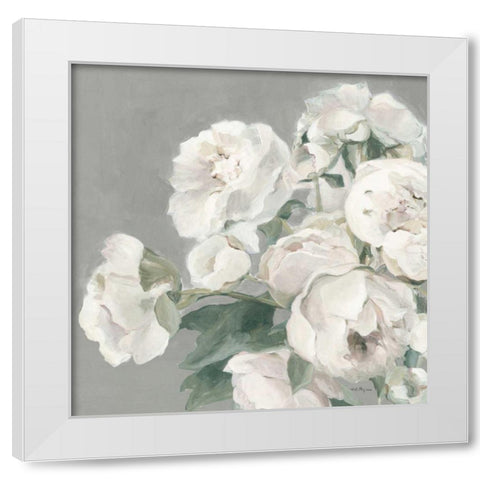 Peonies on Gray White Modern Wood Framed Art Print by Hageman, Marilyn