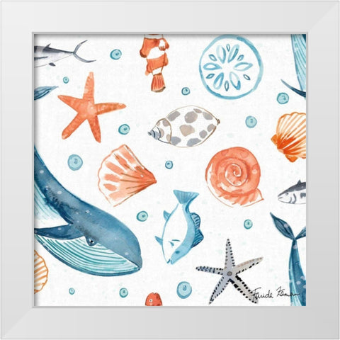 Whale Tale Pattern IA White Modern Wood Framed Art Print by Zaman, Farida