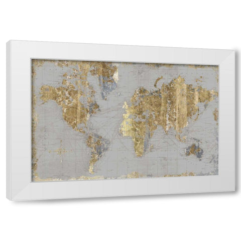 Gilded Map Light Gray White Modern Wood Framed Art Print by Wild Apple Portfolio