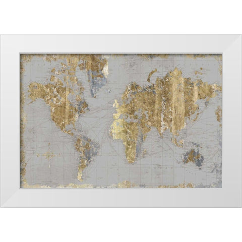Gilded Map Light Gray White Modern Wood Framed Art Print by Wild Apple Portfolio