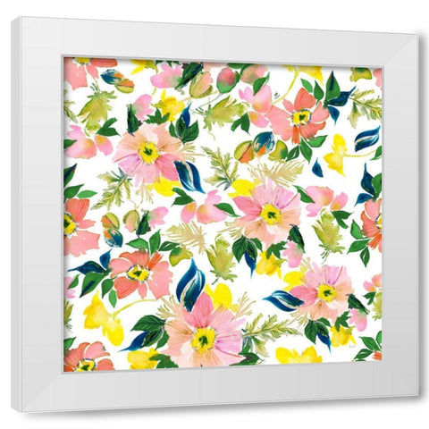 Poppies Peach Pattern White Modern Wood Framed Art Print by Rice, Kristy