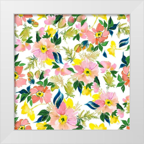 Poppies Peach Pattern White Modern Wood Framed Art Print by Rice, Kristy