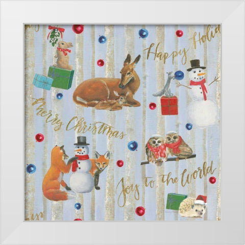 Christmas Critters Bright Pattern IVA White Modern Wood Framed Art Print by Adams, Emily
