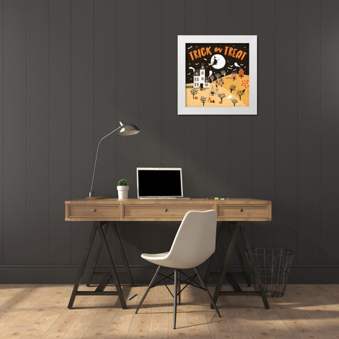 Spooky Village III Orange White Modern Wood Framed Art Print by Marshall, Laura
